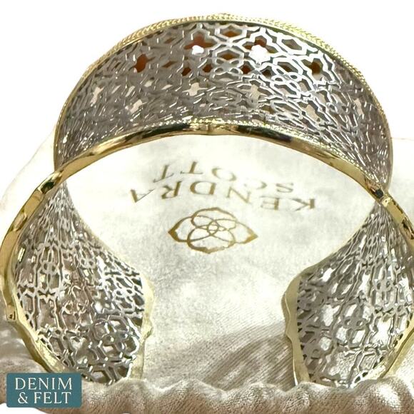 Kendra Scott Candice Statement Cuff Bracelet – Gold & Silver Filigree Adjustable - Picture 8 of 14